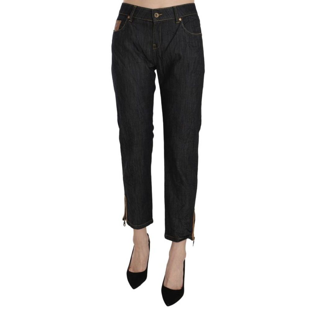 PLEIN SUD Cotton Blue High Waist Straight Cropped Trouser Women's Jeans